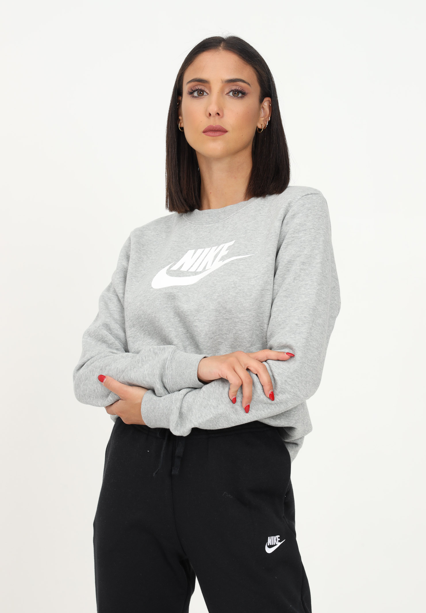 Gray women's sweatshirt with maxi logo printed on the front NIKE | DQ5832063