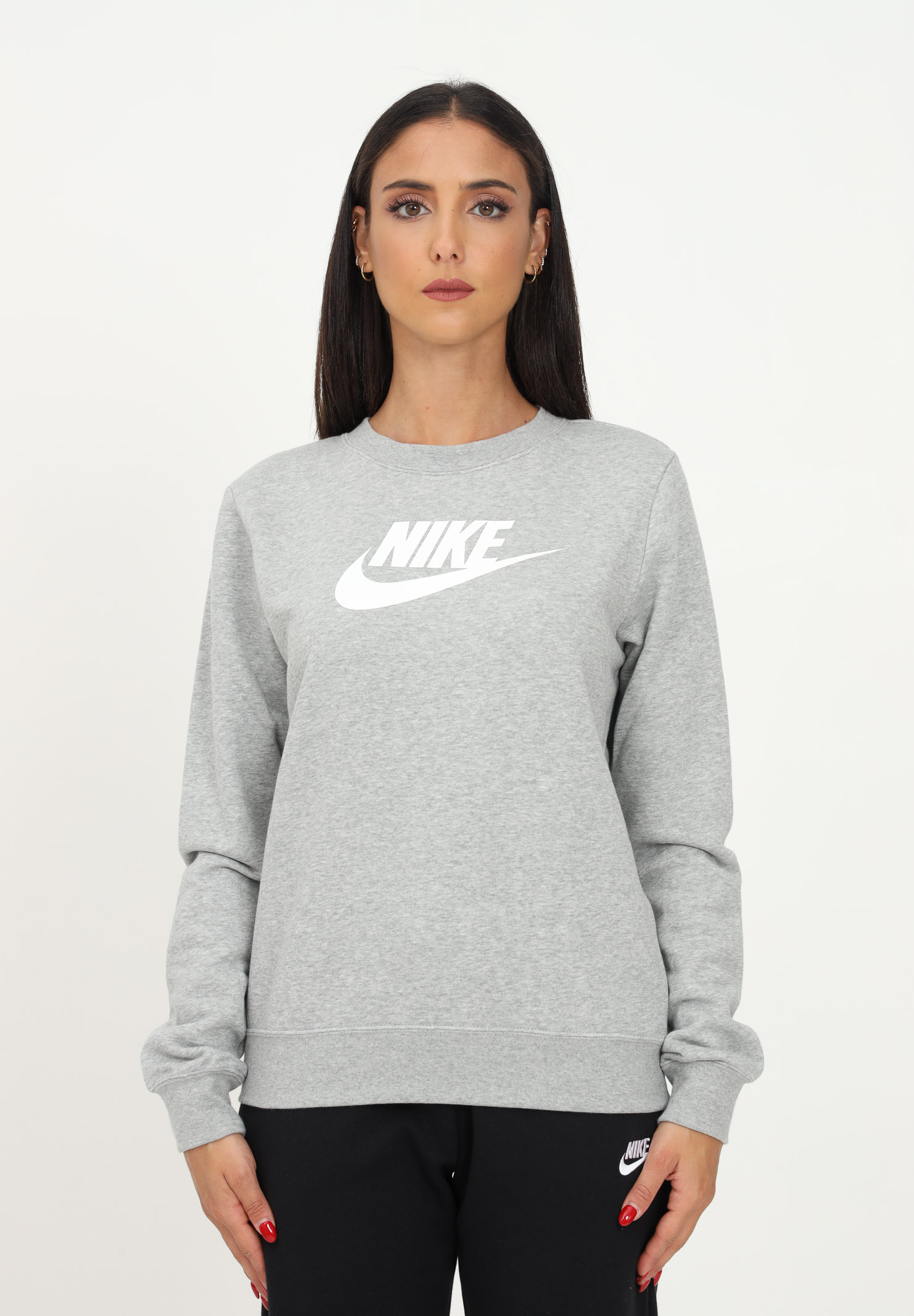Gray women's sweatshirt with maxi logo printed on the front NIKE | DQ5832063