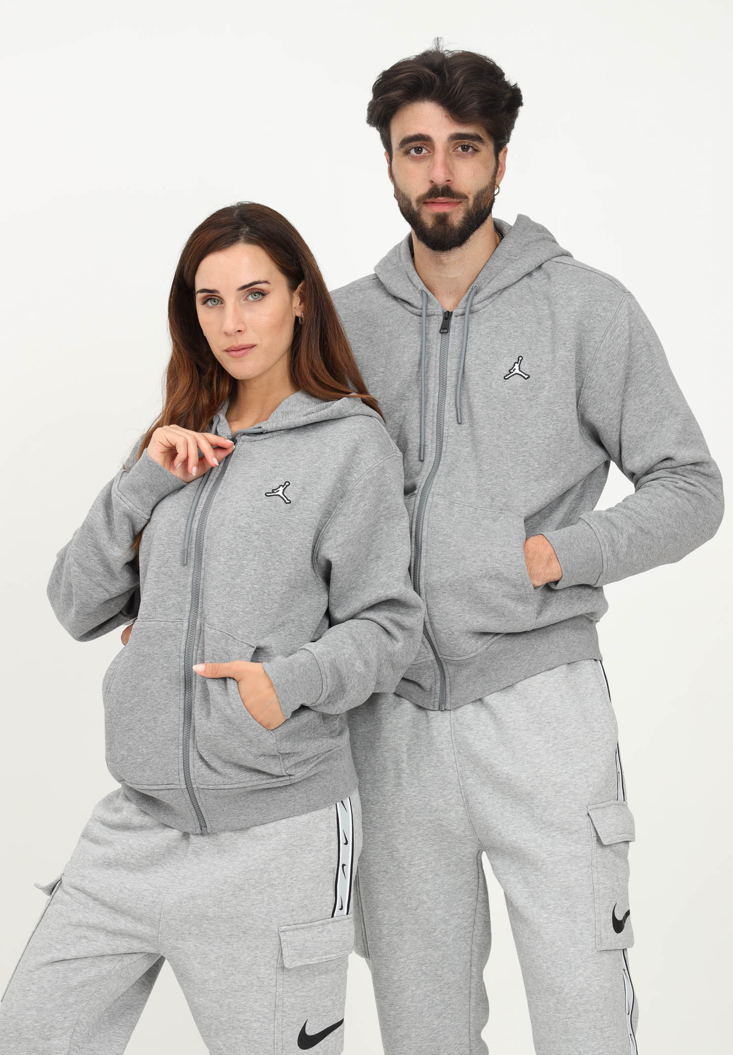 Fleece Sweatshirt Man Woman Gray Carbon Heater Jordan Essentials with hood and zip NIKE | DQ7350091