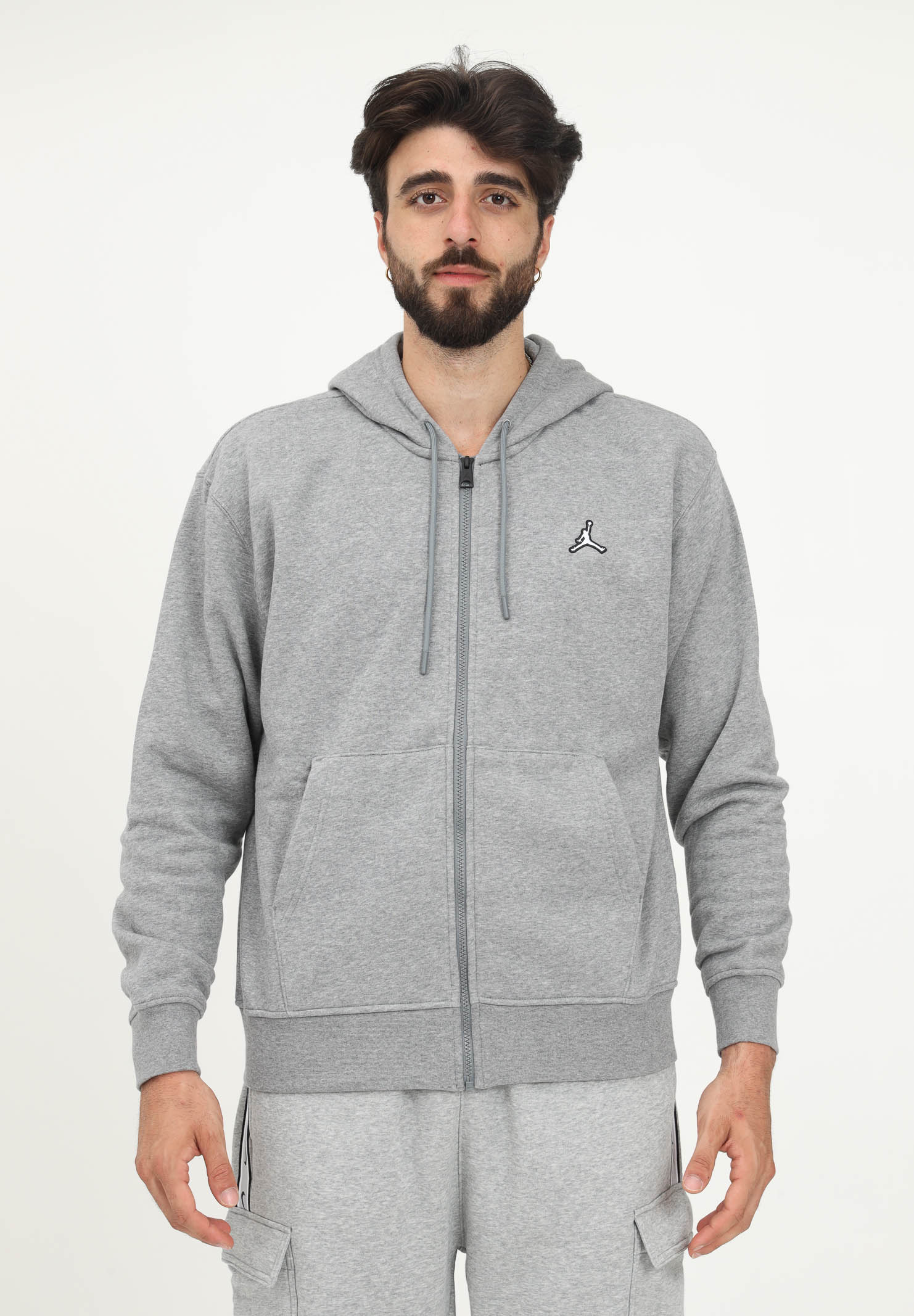 Fleece Sweatshirt Man Woman Gray Carbon Heater Jordan Essentials with hood and zip NIKE | DQ7350091