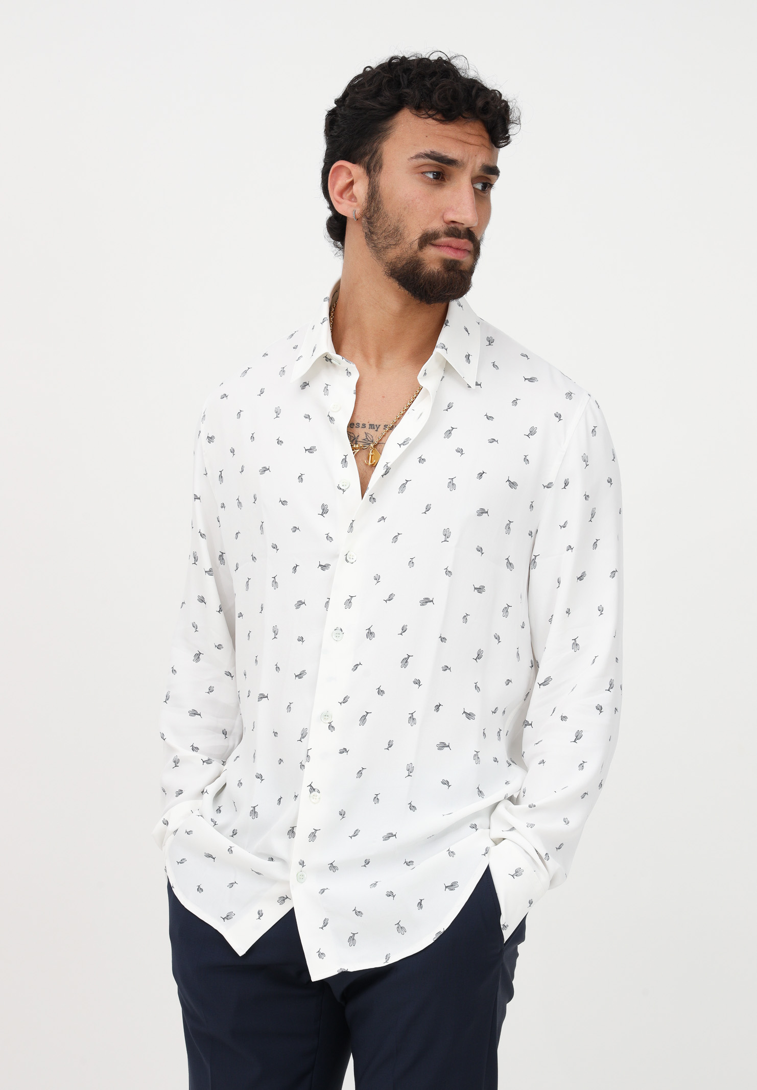 White elegant men's shirt with print - PATRIZIA PEPE - Pavidas