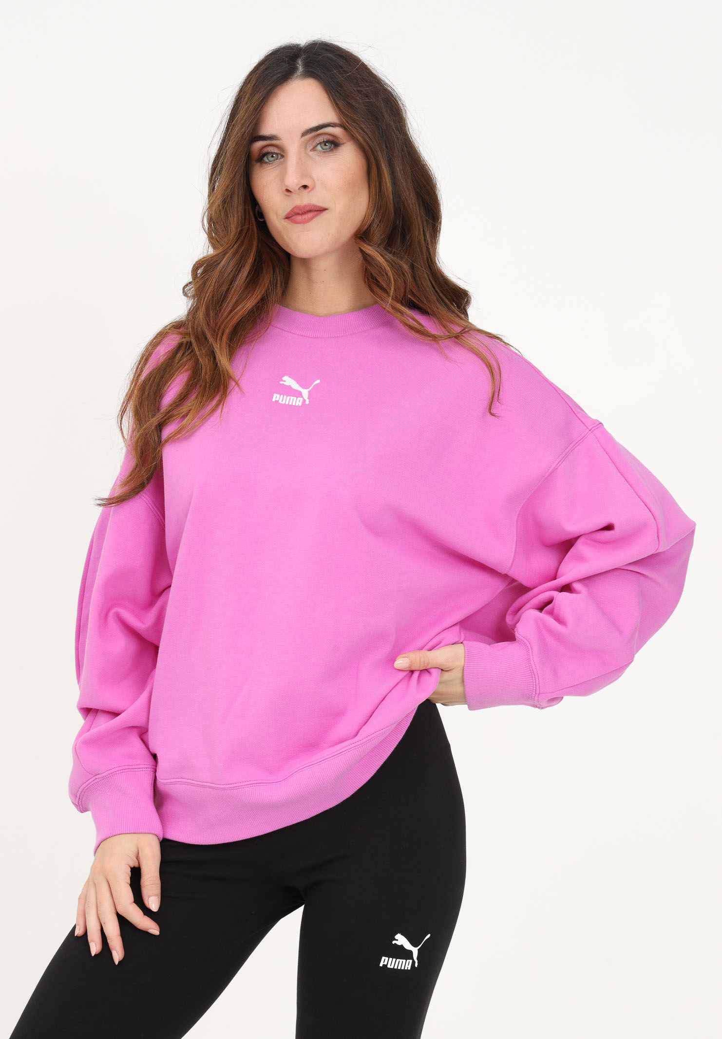 Fuchsia crewneck sweatshirt for women with logo embroidery PUMA | 53568250