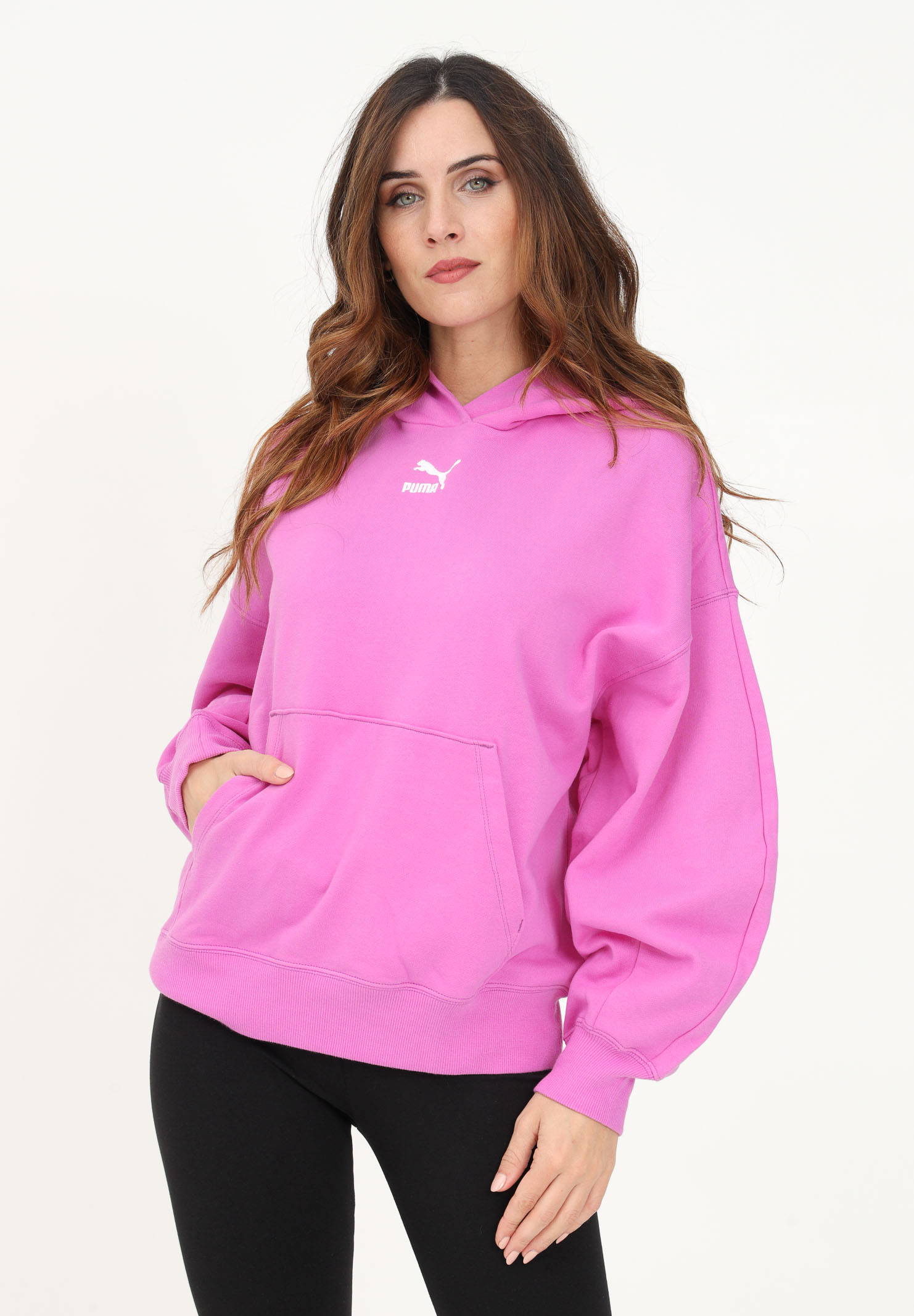 Fuchsia women's sweatshirt with hood and logo embroidery PUMA | 53568450
