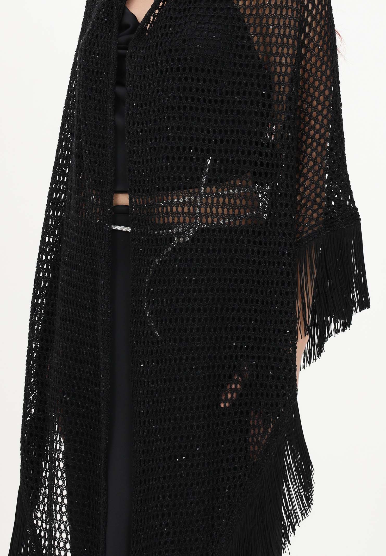 Women's black mesh cape with fringes and sequins SIMONA CORSELLINI | P23CPSLO02-01-C03300070003