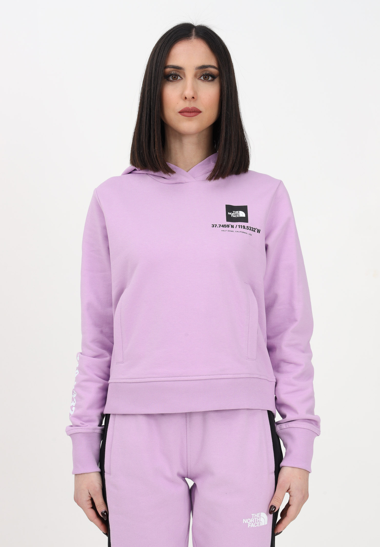 Lilac hooded sweatshirt for women embellished with logo print along the sleeve THE NORTH FACE | NF0A826GHCP1HCP1