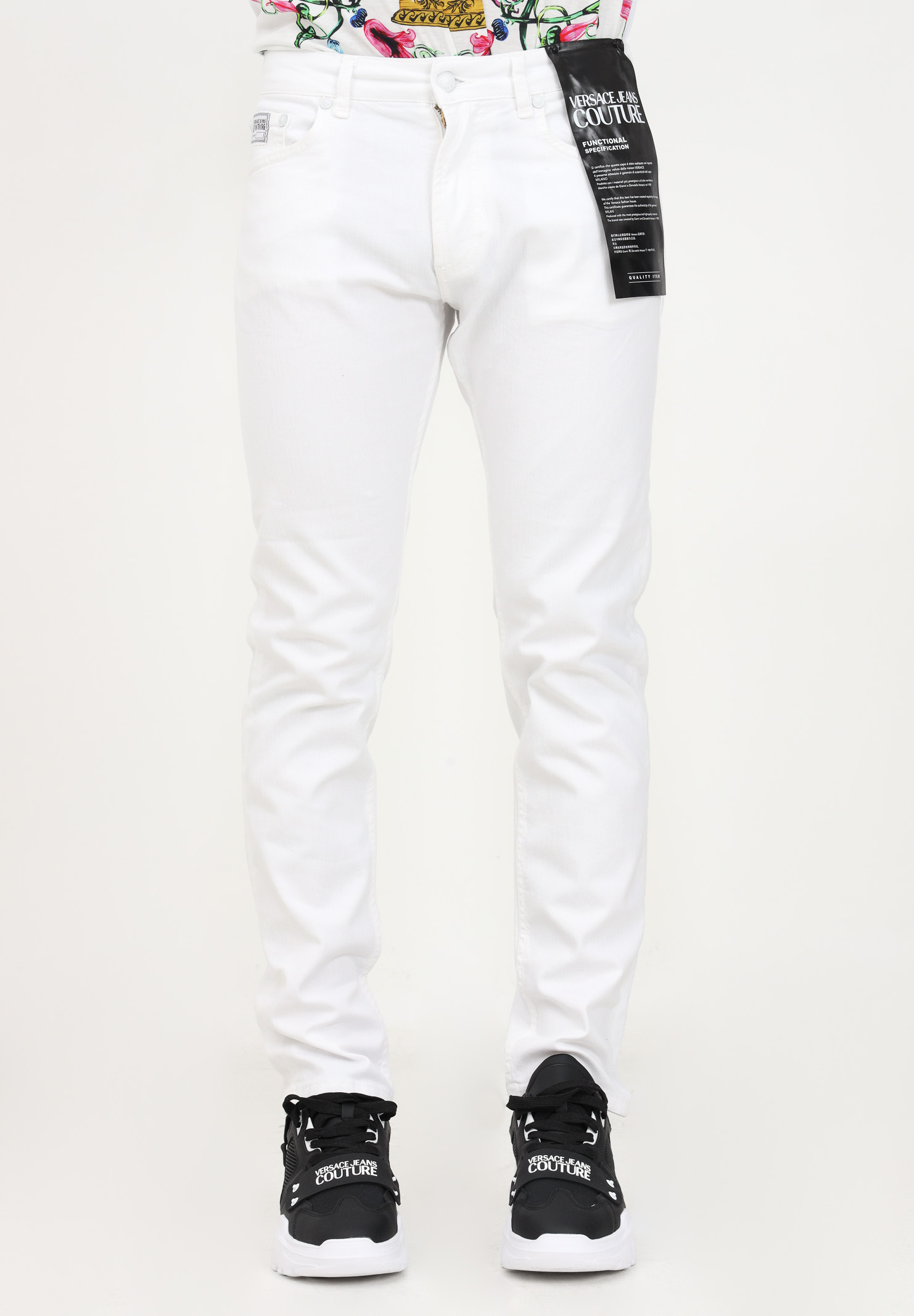 verbrand afbetalen Heiligdom Men's white denim jeans with logo patch on the back - VERSACE JEANS COUTURE  - Pavidas