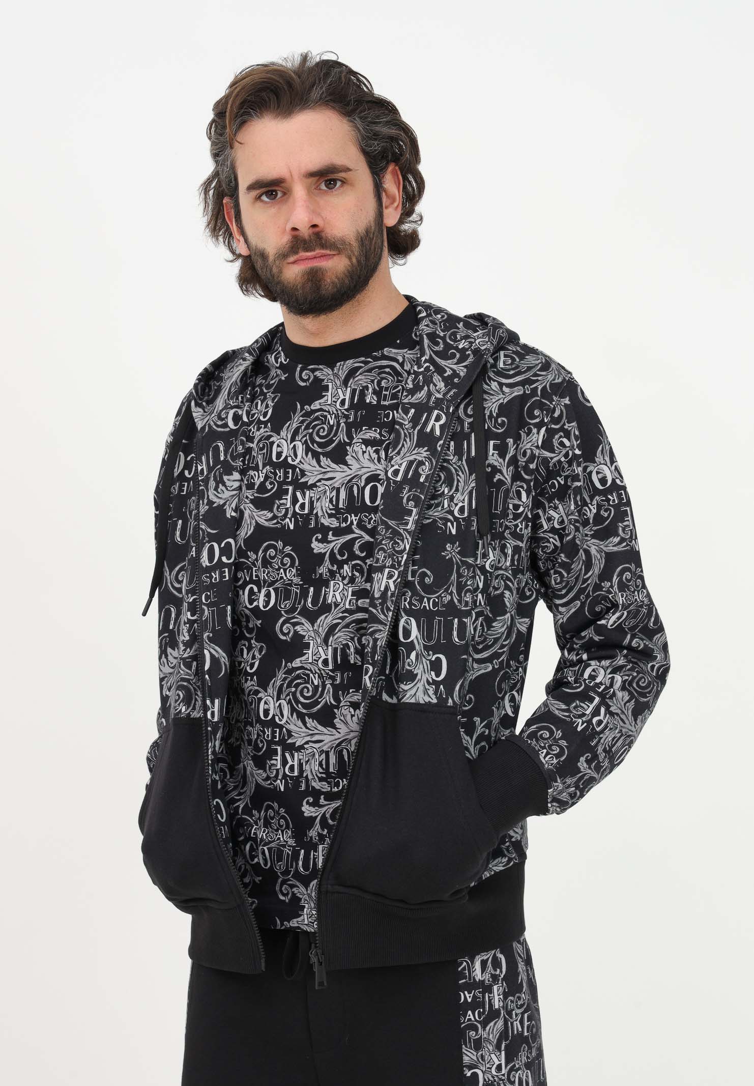 Black sweatshirt for men with zip and Logo Couture pattern VERSACE JEANS COUTURE | 74GAI3Z0FS063899