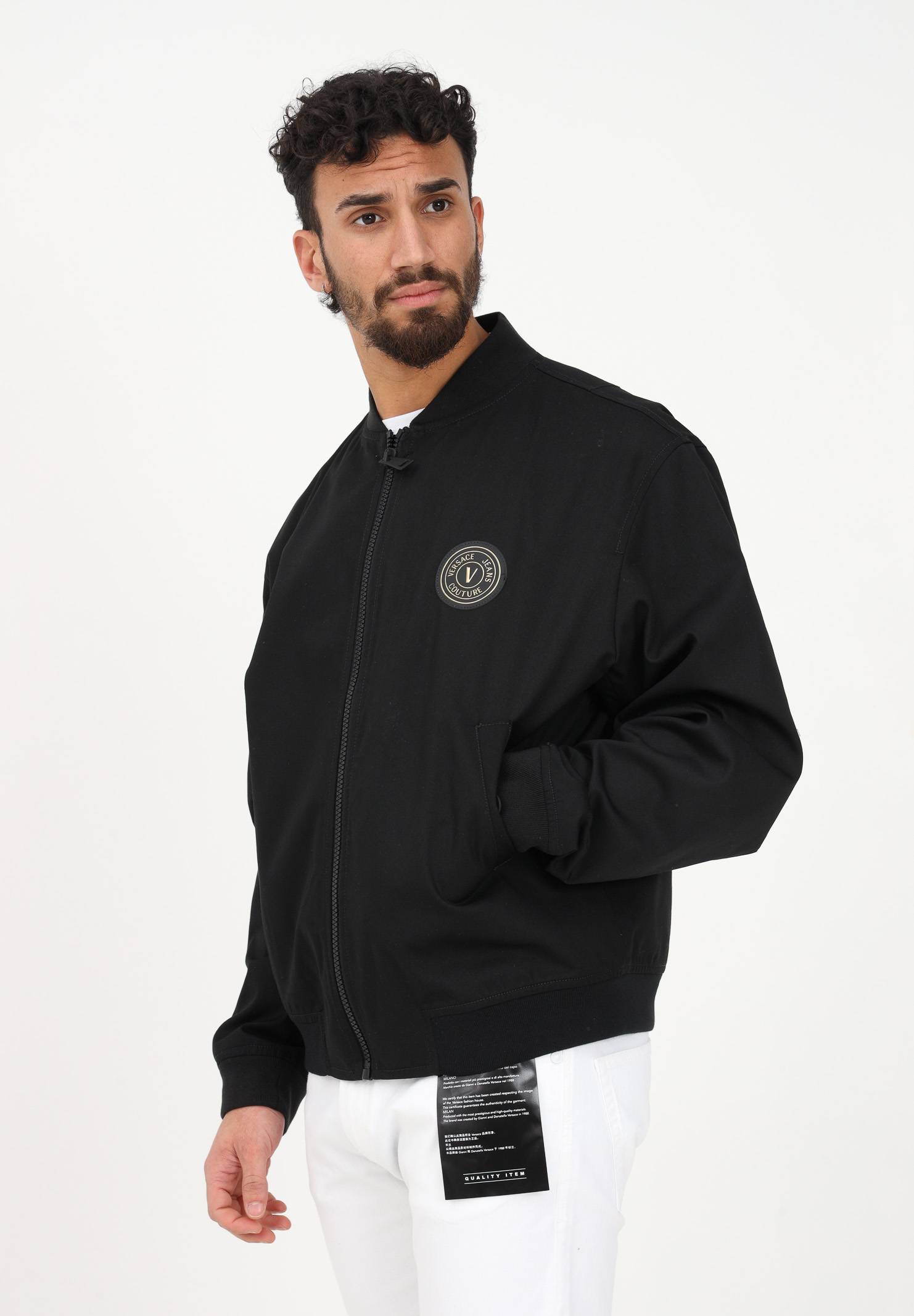 Men's black windbreaker with rubberized logo patch VERSACE JEANS COUTURE | 74GAS415N0014899
