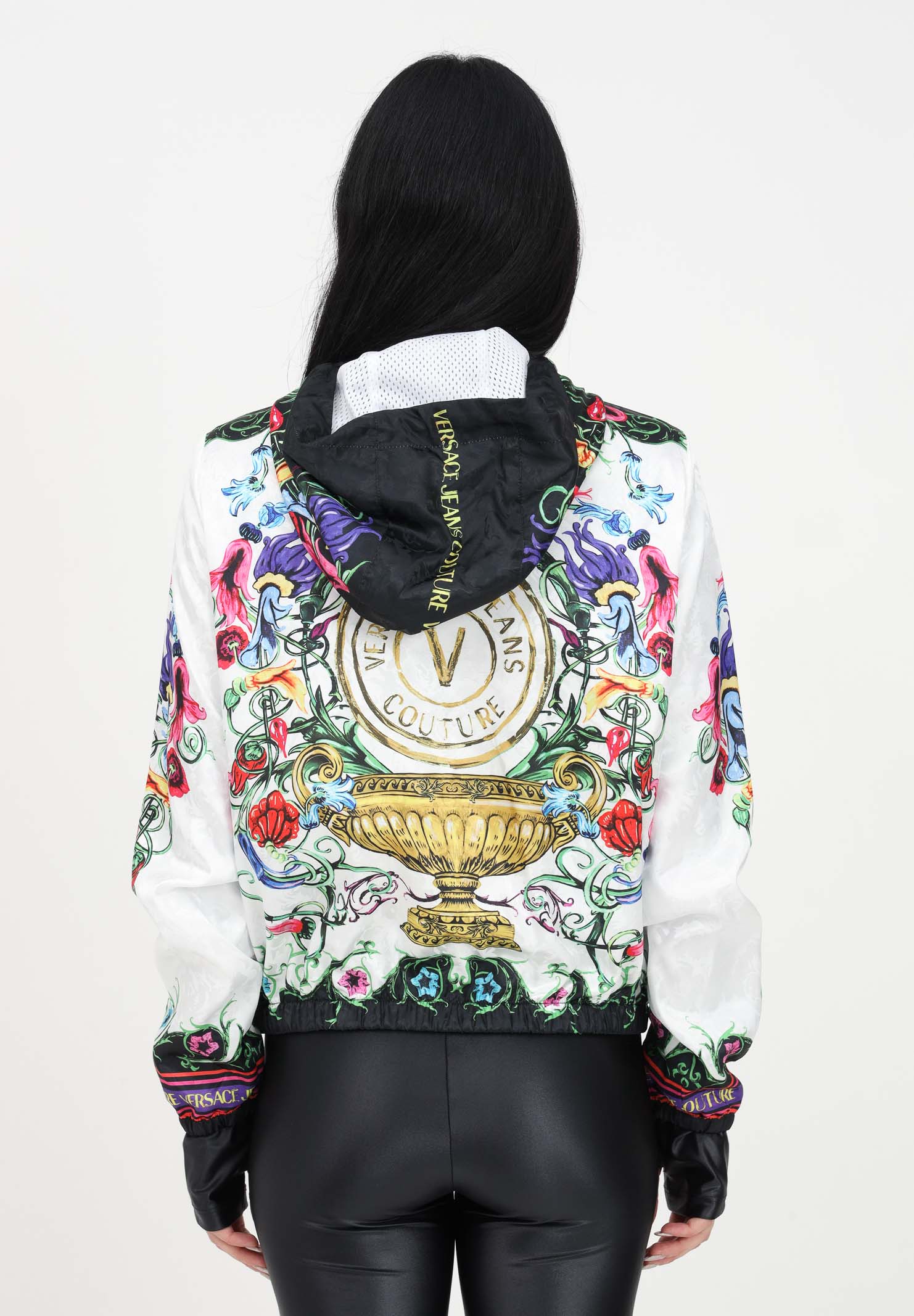 Women's white windbreaker with floral print VERSACE JEANS COUTURE | 74HAS401CQS52G03 003-948