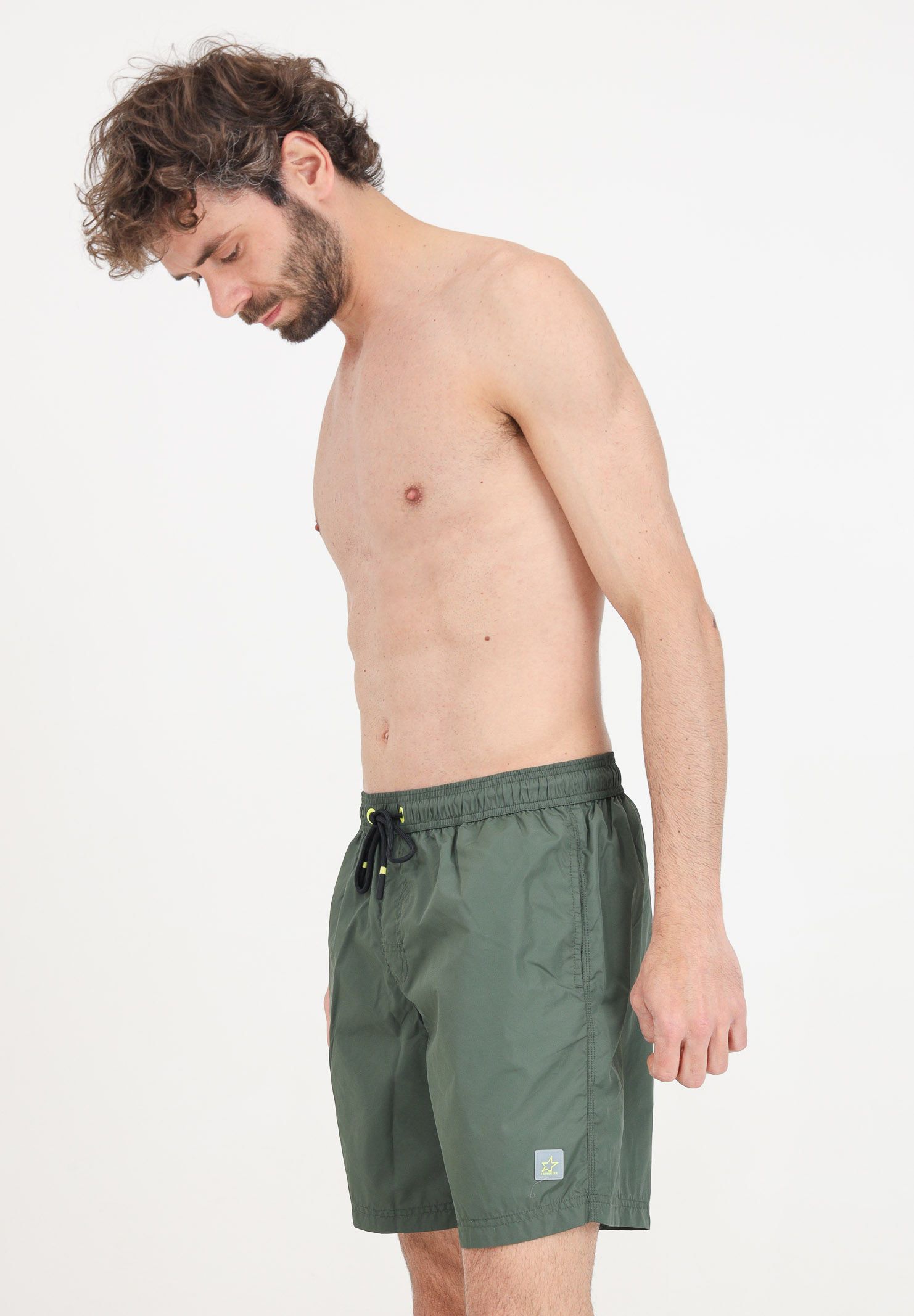 Shorts mare da uomo verde militare con patch logo