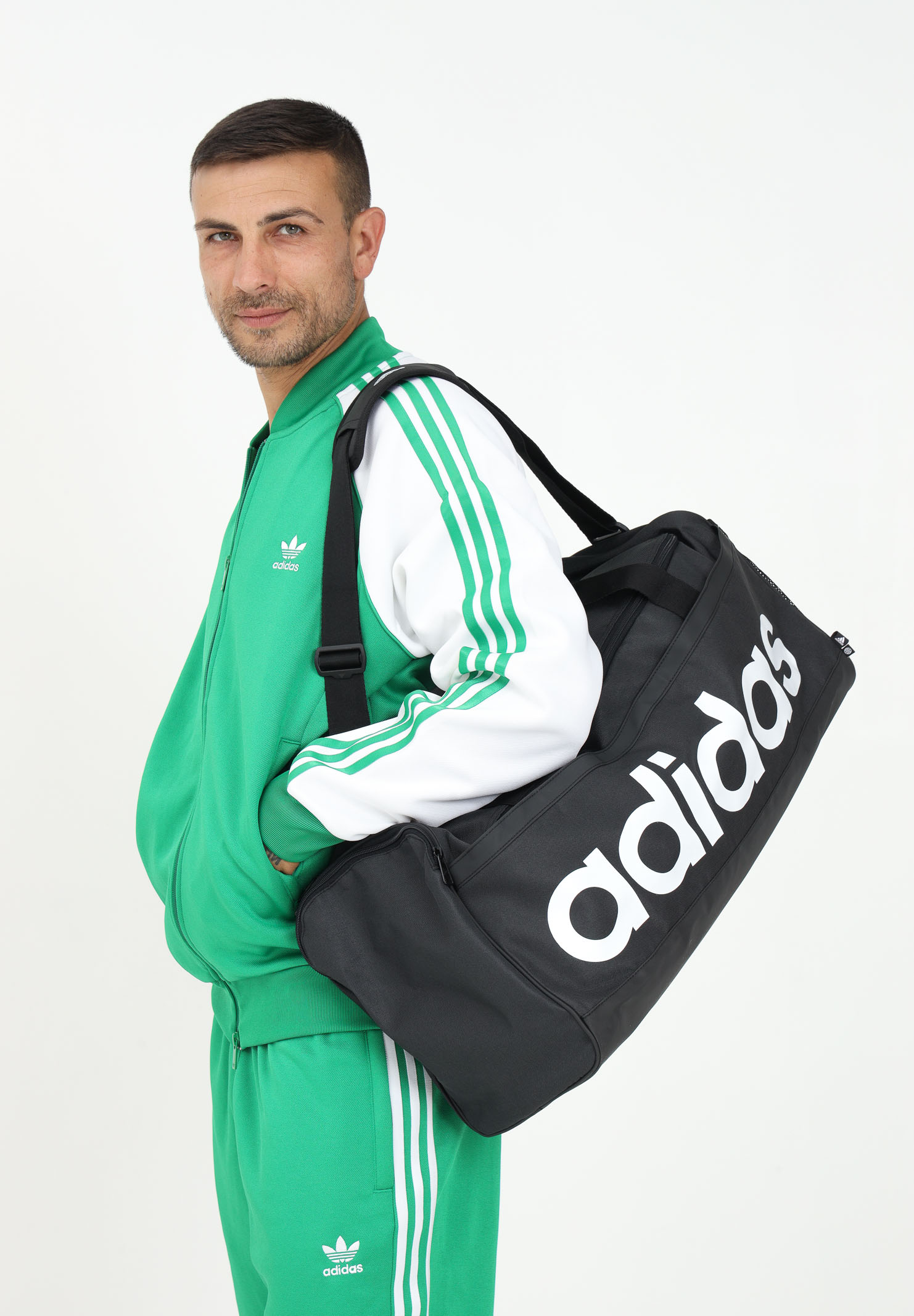 Essentials Linear Medium black sport bag for men and women