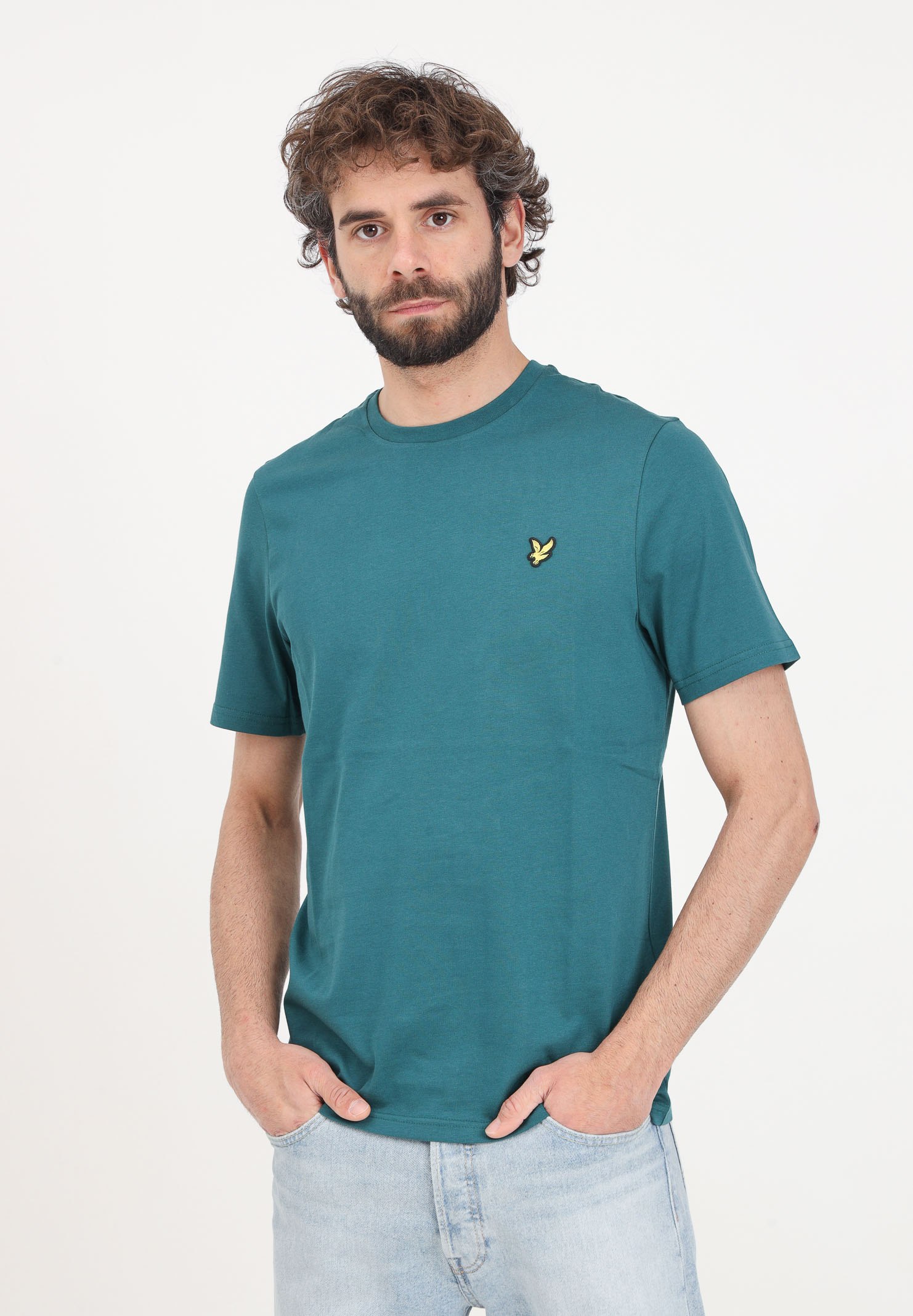 T-shirt da uomo verde patch logo golden eagle