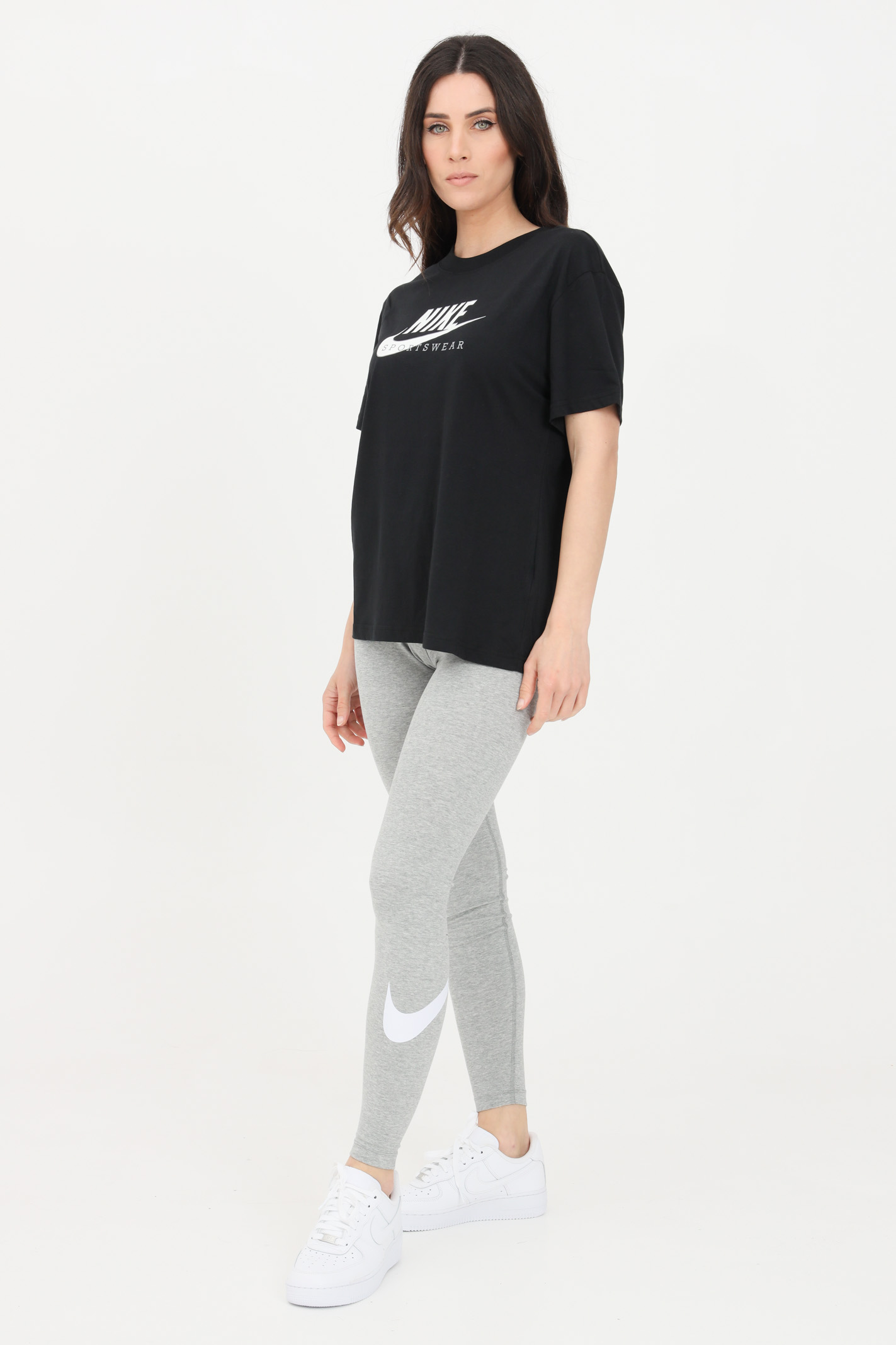 Gray leggings for women with maxi swoosh at the calf