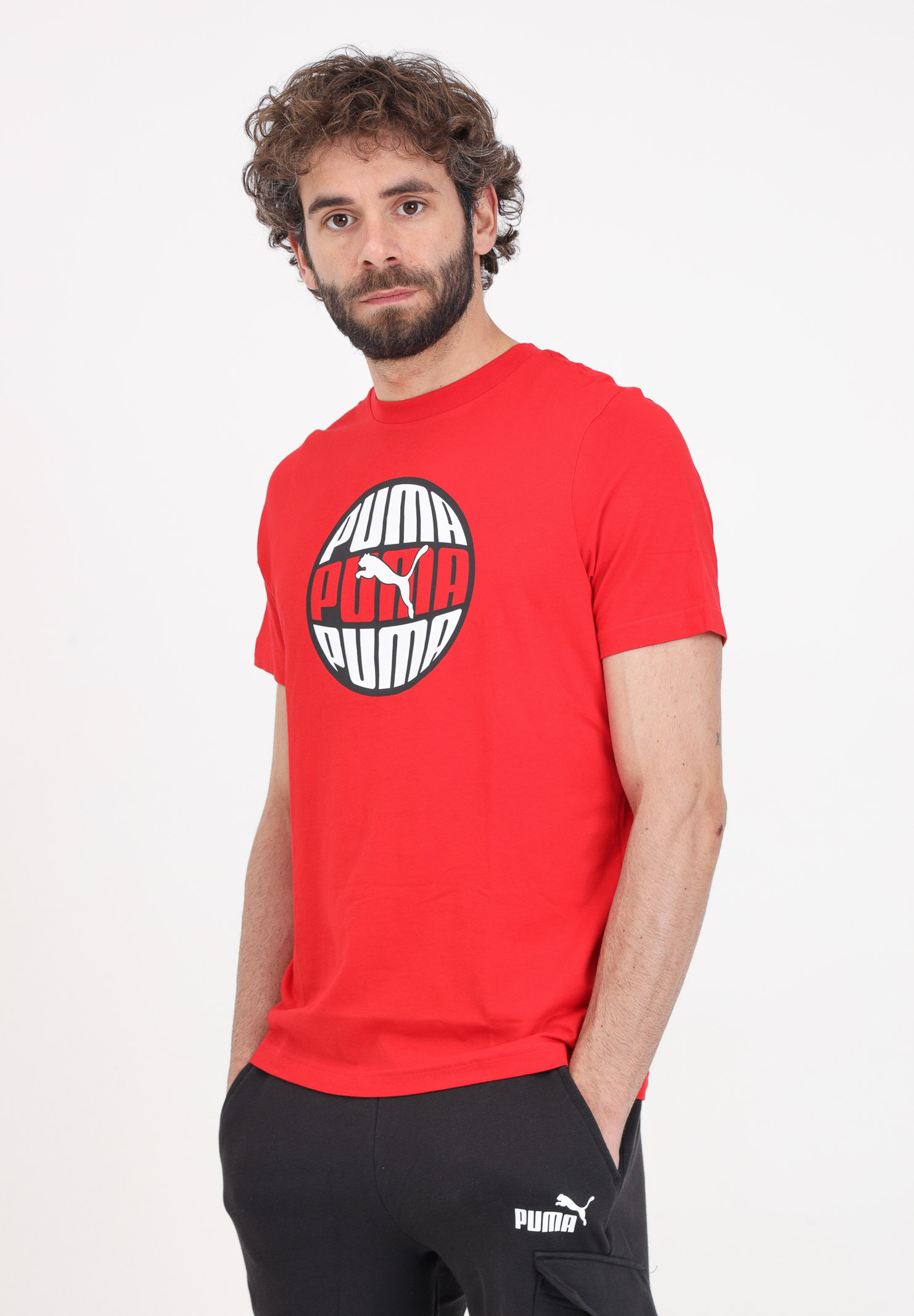 T-shirt bianca nera e rossa da uomo Graphics circular