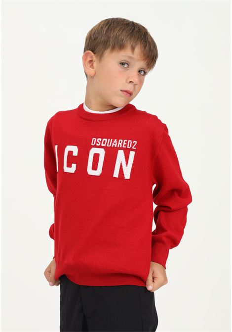 ICON Red Pullover in Mixed Wool Knit for Unisex Child DSQUARED2 | Knitwear | DQ0621-D003FDQ417