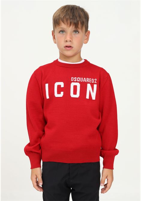ICON Red Pullover in Mixed Wool Knit for Unisex Child DSQUARED2 | Knitwear | DQ0621-D003FDQ417