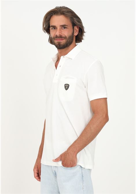 Lamborghini white polo shirt for men casual short sleeve with shield logo AUTOMOBILI LAMBORGHINI | 72XBG008CJ237005
