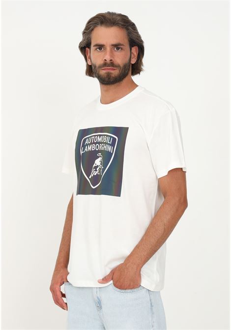 T-shirt Lamborghini bianco uomo casual manica corta con maxi logo scudo AUTOMOBILI LAMBORGHINI | T-shirt | 72XBH006CJ513005