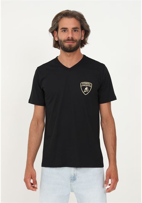 Lamborghini black t-shirt men casual short sleeve v neck AUTOMOBILI LAMBORGHINI | T-shirt | 72XBH021CJ100899