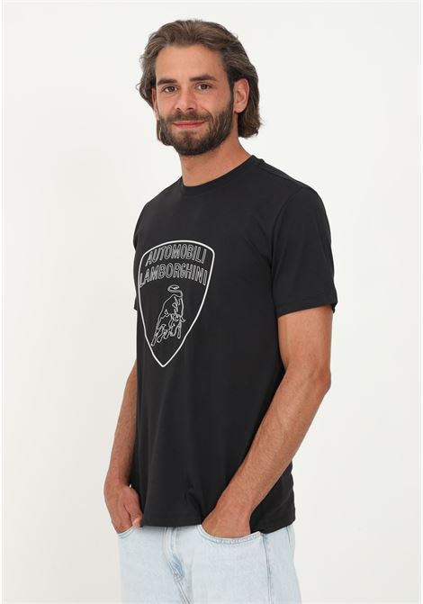 T-shirt Lamborghini  nera uomo casual manica corta logo scudo maxi AUTOMOBILI LAMBORGHINI | T-shirt | 72XBH024CJ100899