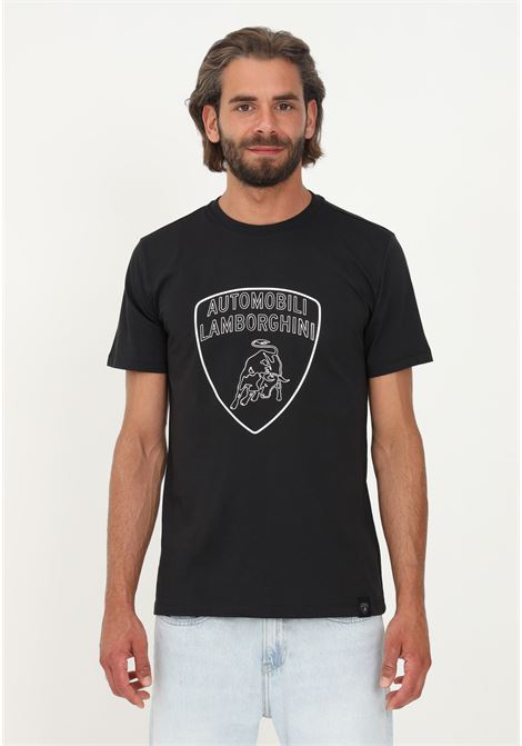 T-shirt Lamborghini  nera uomo casual manica corta logo scudo maxi AUTOMOBILI LAMBORGHINI | T-shirt | 72XBH024CJ100899