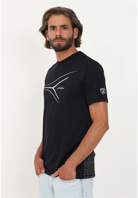 T-shirt Lamborghini  nera uomo casual manica corta stampa reflex AUTOMOBILI LAMBORGHINI | T-shirt | 72XBH032CJ513899