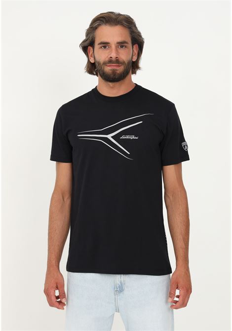 T-shirt Lamborghini  nera uomo casual manica corta stampa reflex AUTOMOBILI LAMBORGHINI | T-shirt | 72XBH032CJ513899