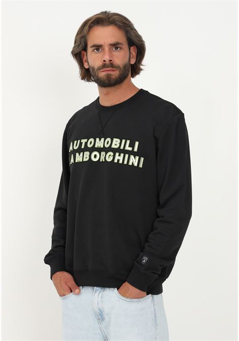 Lamborghini sweatshirt black man casual round neck maxi reflective logo AUTOMOBILI LAMBORGHINI | Hoodie | 72XBI004CJ315899