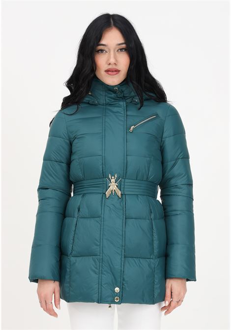 Green women's down jacket with Fly buckle belt PATRIZIA PEPE | 2O0049-A9M1G536