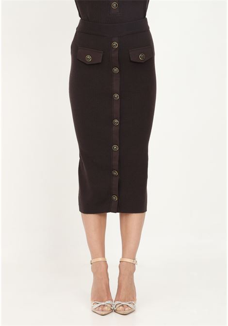 Dark Brown Woman Longuette Skirt with Logoed Button Closure PINKO | Skirt | 1G184T-Y77NM28