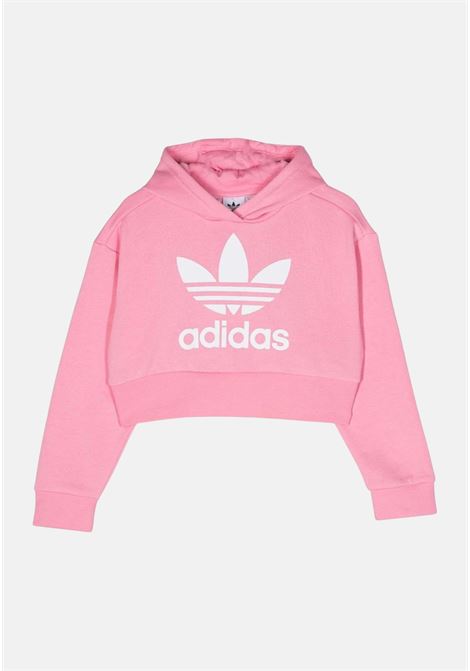 Pink crop sweatshirt for girls with maxi Trefoil print ADIDAS ORIGINALS | Hoodie | IJ9718.