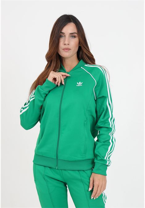 Felpa verde con cerniera 3 stripes da donna ADIDAS ORIGINALS | Felpe | IK4030.