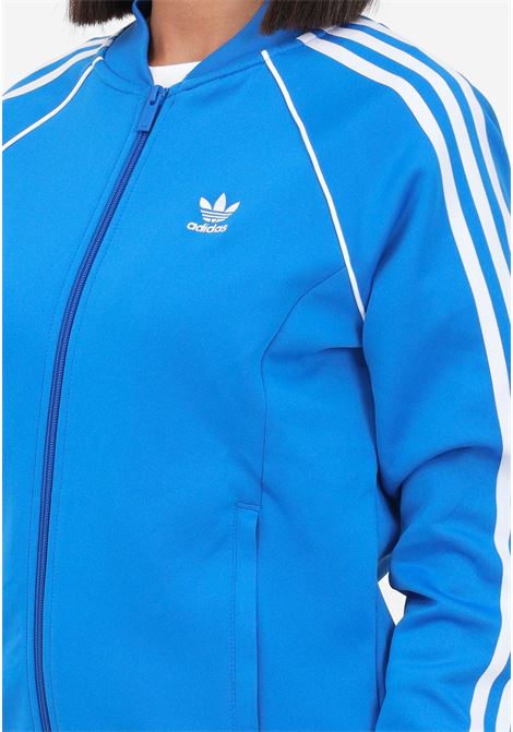 Blue women's sweatshirt with full zip and ribbed high collar ADIDAS ORIGINALS | IL3794.