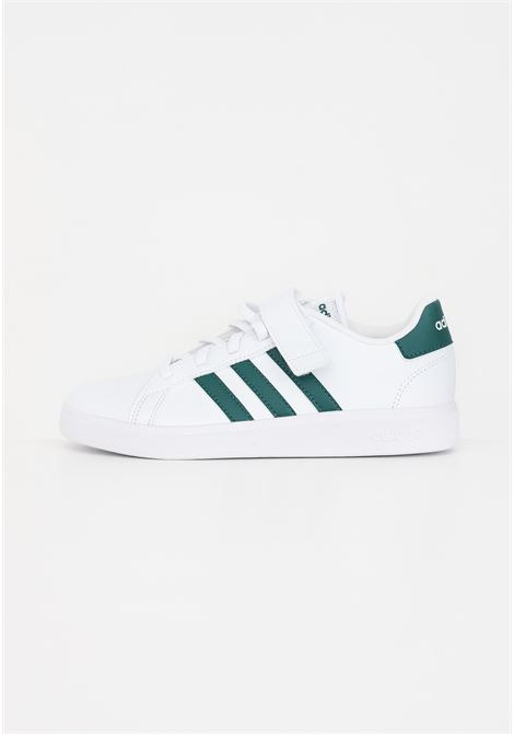 White Grand Court shoes with green stripes with laces and tear-off for unisex children ADIDAS PERFORMANCE | Sneakers | IG4842.
