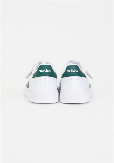 White Grand Court shoes with green stripes with laces and tear-off for unisex children ADIDAS PERFORMANCE | Sneakers | IG4842.