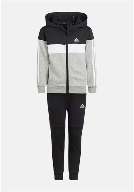 Black and gray Tiberio 3-Stripes Colorblock Fleece tracksuit for boys and girls ADIDAS PERFORMANCE | Sport suits | IJ6329.