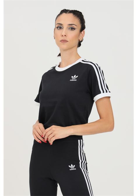 T-shirt nera da donna con logo e 3 stripes ADIDAS | T-shirt | GN2900.