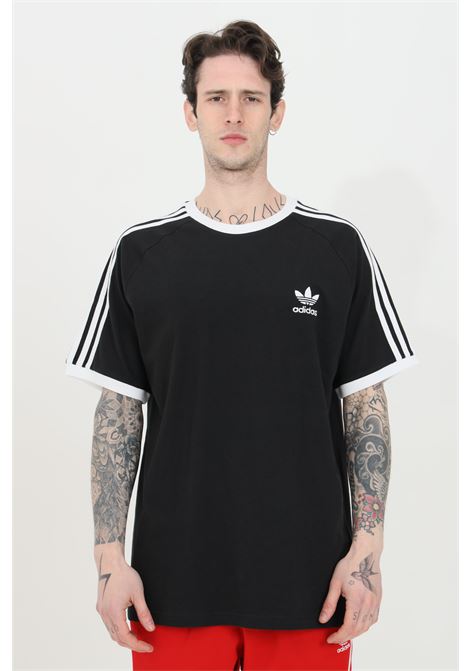 T-shirt nera da uomo con 3 strisce e logo ADIDAS | T-shirt | GN3495.