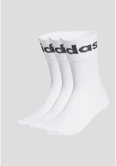 Set da 3 paia di calze bianche per uomo e donna con ricamo logo ADIDAS | Calzini | GN4894.