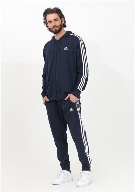 Essentials French Terry Tapered Cuff 3-Stripes Blue Sweatpants for Men ADIDAS | IC9406.