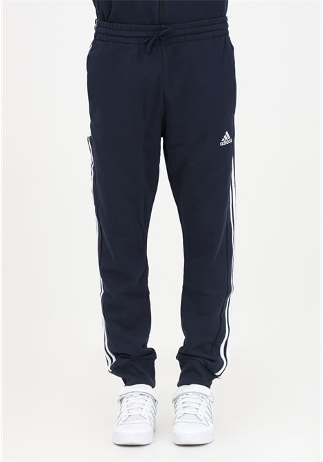 Essentials French Terry Tapered Cuff 3-Stripes Blue Sweatpants for Men ADIDAS | IC9406.