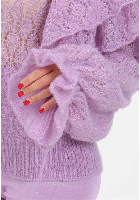 Maglione lilla con rouches in punto pizzo da donna AKEP | Maglieria | MGKD03054LILLA