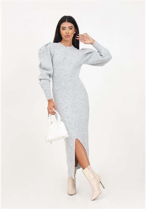 Knitted dress with balloon sleeves for women AKEP | Dresses | VSKD03052GRIGIO