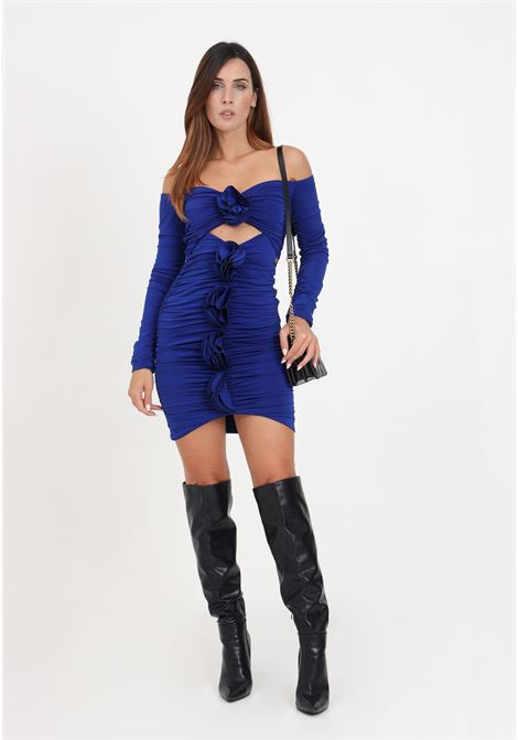 Sapphire blue women's tight cut-out mini dress with draping and ruffles ALMA SANCHEZ | Dresses | ADIRA-ELZAFFIRO