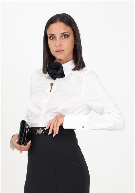White women's shirt with floral detail to tie at the neck ALMA SANCHEZ | Shirt | CLARISSA-PPPANNA