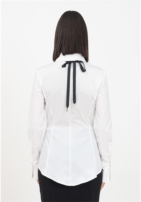 White women's shirt with floral detail to tie at the neck ALMA SANCHEZ | Shirt | CLARISSA-PPPANNA