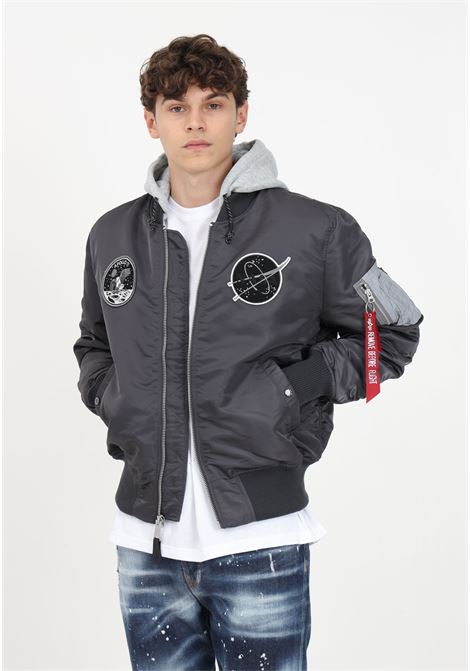 Gray bomber jacket with logo patches for men ALPHA INDUSTRIES | Jackets | 108108684