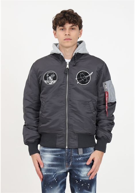 Gray bomber jacket with logo patches for men ALPHA INDUSTRIES | Jackets | 108108684