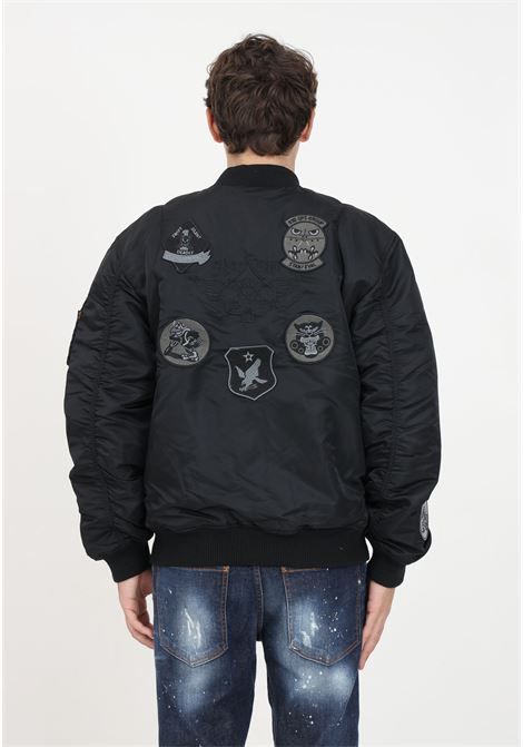 Black bomber jacket with logo patches for men ALPHA INDUSTRIES | Jackets | 138104515