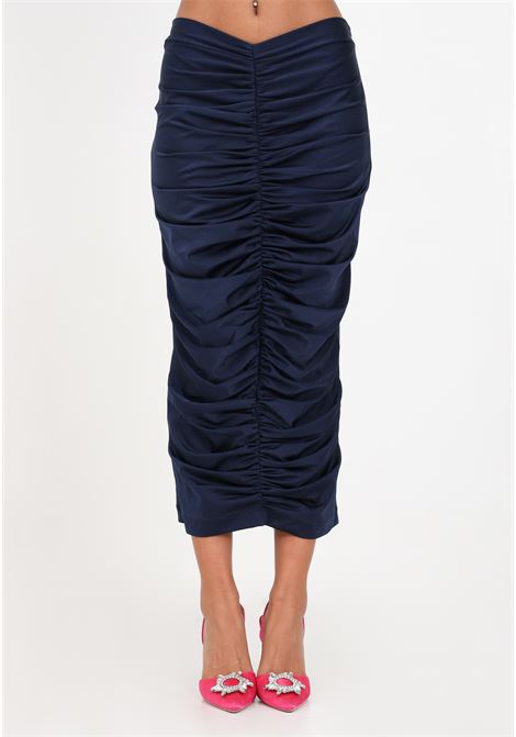 Navy blue lycra skirt with draping for women AMEN | Skirts | HMW23311450